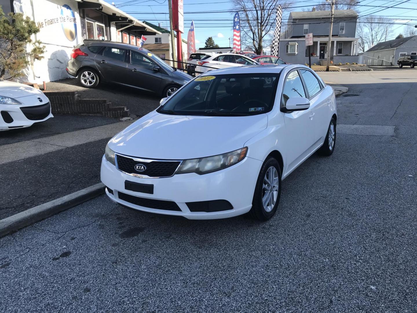 2012 White /Gray Kia Forte EX (KNAFU4A2XC5) with an 2.0L L4 DOHC 16V engine, Automatic transmission, located at 577 Chester Pike, Prospect Park, PA, 19076, (610) 237-1015, 39.886154, -75.302338 - Photo#1