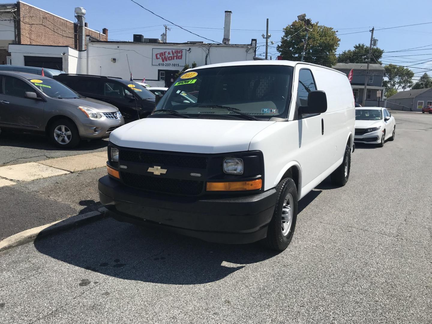 2017 White /Gray Chevrolet Express 2500 Cargo (1GCWGAFF2H1) with an 4.8L V8 FFV engine, 6A transmission, located at 577 Chester Pike, Prospect Park, PA, 19076, (610) 237-1015, 39.886154, -75.302338 - Photo#2