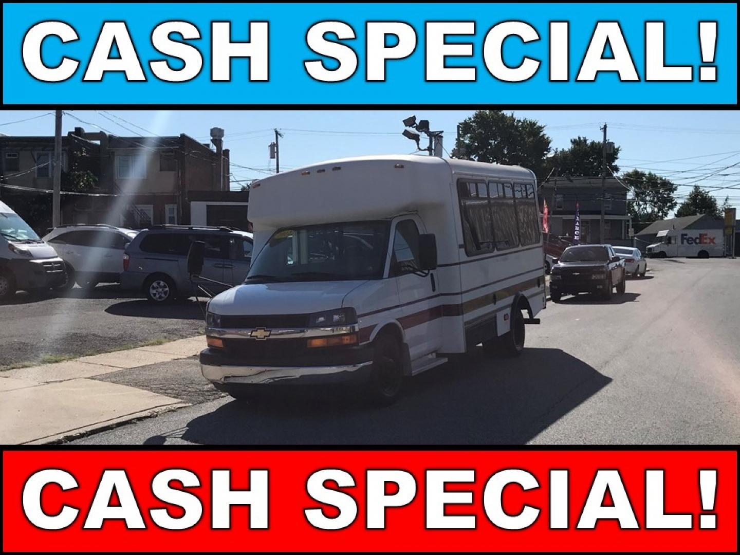 2012 White /Gray Chevrolet Express 3500 BUS (1GB3G3BLXC1) with an 6.6L engine, Automatic transmission, located at 577 Chester Pike, Prospect Park, PA, 19076, (610) 237-1015, 39.886154, -75.302338 - Photo#0