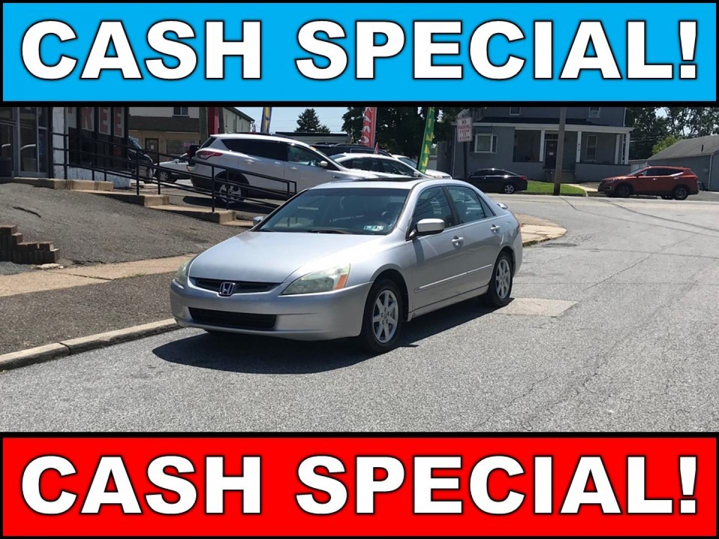 2003 Silver /Black Honda Accord EX (1HGCM665X3A) with an 3.0 V6 engine, Automatic transmission, located at 577 Chester Pike, Prospect Park, PA, 19076, (610) 237-1015, 39.886154, -75.302338 - Photo#0