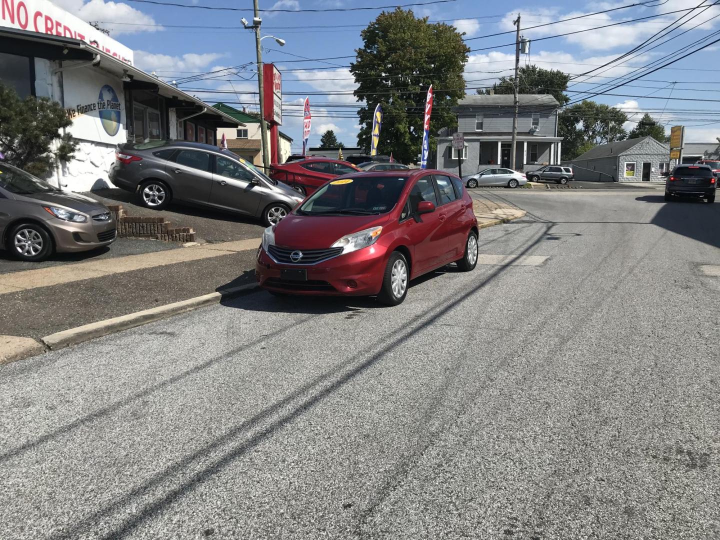 2014 Red /Gray Nissan Versa Note S (3N1CE2CP5EL) with an 1.6L L4 DOHC 16V engine, Automatic transmission, located at 577 Chester Pike, Prospect Park, PA, 19076, (610) 237-1015, 39.886154, -75.302338 - Photo#1