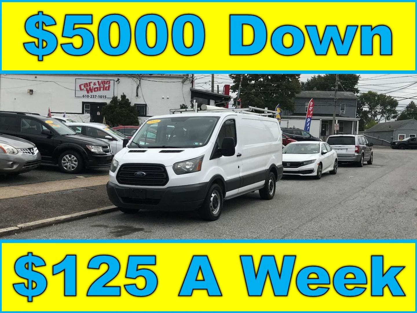 2015 White /Gray Ford Transit 150 Van Low Roof w/Sliding Pass. 130-in. WB (1FTNE1YM7FK) with an 3.7L V6 DOHC 24V engine, 6-Speed Automatic transmission, located at 577 Chester Pike, Prospect Park, PA, 19076, (610) 237-1015, 39.886154, -75.302338 - 2015 Ford Transit 150 Low Roof: Only 135k miles, ladder racks, multiple pieces of shelving, partition, new PA inspection, FLEET MAINTAINED, runs LIKE NEW! This vehicle comes inspected and has been given a bumper to bumper safety check. It is very clean, reliable, and well maintained. We offer a u - Photo#0