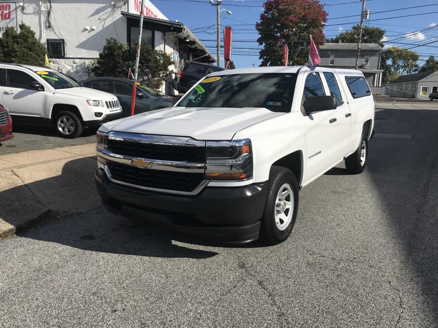 2018 White /Gray Chevrolet Silverado 1500 Work Truck Double Cab (1GCRCNEH6JZ) with an 4.3L V6 OHV 12V engine, 6A transmission, located at 577 Chester Pike, Prospect Park, PA, 19076, (610) 237-1015, 39.886154, -75.302338 - Photo#1