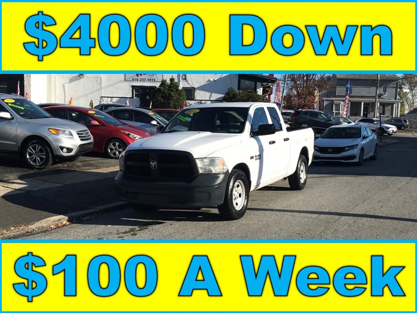 2015 White /Gray RAM 1500 Tradesman Quad Cab (1C6RR6FT4FS) with an 5.7L V8 OHV 16V engine, 6-Speed Automatic transmission, located at 577 Chester Pike, Prospect Park, PA, 19076, (610) 237-1015, 39.886154, -75.302338 - Photo#0