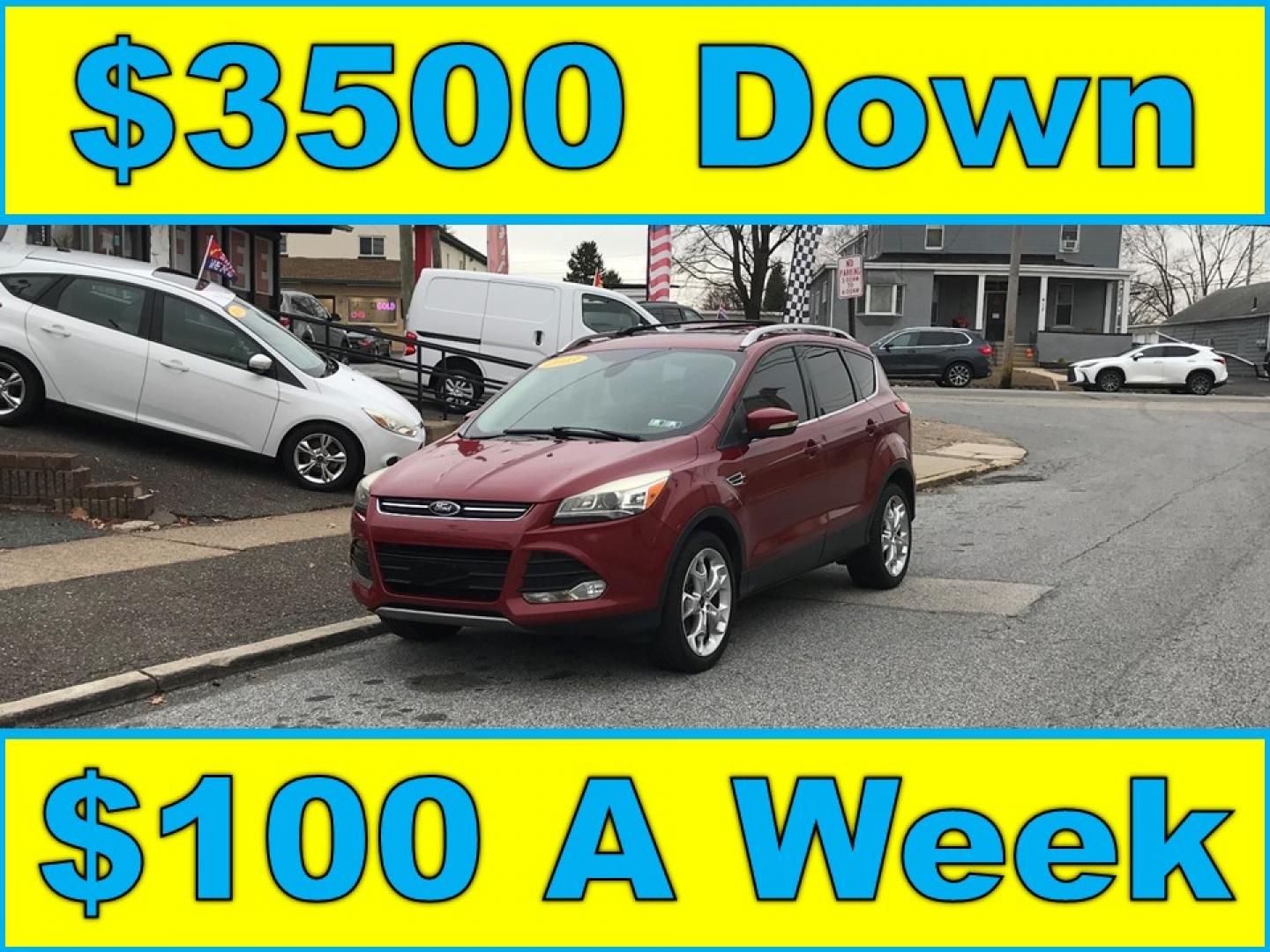 2013 Red /Black Ford Escape Titanium (1FMCU0J94DU) with an 2.0L L4 DOHC 16V engine, 6-Speed Automatic transmission, located at 577 Chester Pike, Prospect Park, PA, 19076, (610) 237-1015, 39.886154, -75.302338 - Photo#0